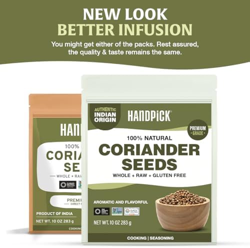 HANDPICK Whole Coriander Seed (283g/10oz) Premium Grade | Pure & Flavorful Coriander Seeds - Indian Origin | Non GMO, Gluten Free | Perfect for Cooking & Seasoning | Resealable Ziplock Pouch