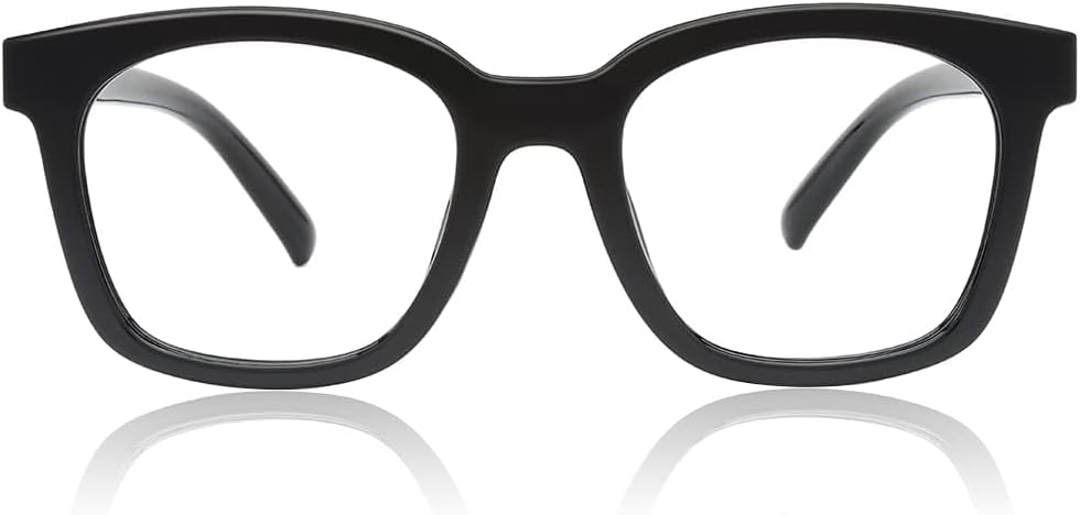 JiSoo Square Oversized Reading Glasses Women 2.0, Chunky Stylish Designer Readers 2.0 Women with Spring Hinge, Black 2.0