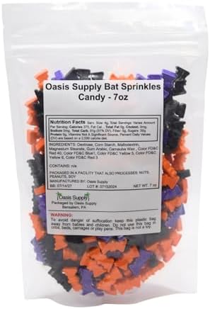 Oasis Supply, Halloween Cake Decorating, Cupcake Sprinkles, Cake Quins, and Edible Toppings, 200g - 7-ounce pouch, (Bat Sprinkles)