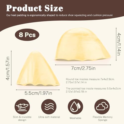 ASTIMES 4 Pairs Beige Round & Pointed Head Shoe Filler, Shoe Toe Inserts Cushion Make Shoes Fit, PU Stuffers for Shoes Too Big, Size Reducer for Loose Man Sneakers Flats (Beige, large)