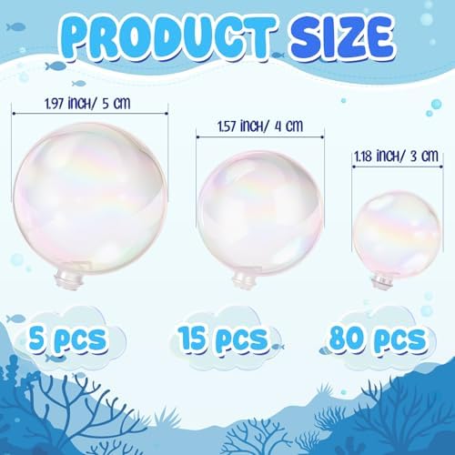Jenaai 100 Pieces Clear Bubble Balls Cake Toppers Mini Plastic Clear Pearl Ball Cupcake Toppers for Baby Shower Mermaid Birthday Party Wedding Anniversary Decor