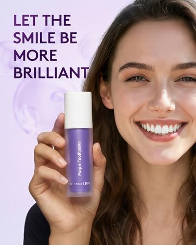 Purple Toothpaste for Teeth Whitening, Teeth Whitening Toothpaste, Purple Toothpaste Whitening, Tooth Stain Removal Colour Corrector, Stubborn Stain Removal & Enamel - 1 Fl Oz