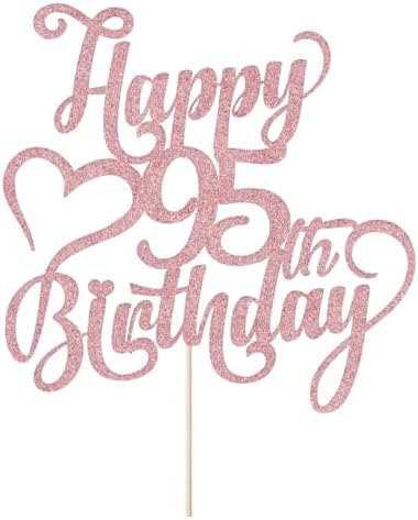 Rose gold Glitter Happy 95th Birthday Cake Topper - 95 Anniversary/Birthday - Hello 95, Cheers to 95 Years,95 & Fabulous Cake Topper Party Decoration