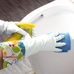 Bamllum 3 Pairs Rubber Cleaning Gloves, Household Kitchen Dishwashing Gloves with Cotton Flocked Liner, Long Cuff 16 Inches (Blue+Yellow+White, Medium)