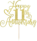 golden Glitter Happy 11th Anniversary Cake Toppers-Wedding Anniversary Party Decorations,gold Wedding Party，Birthday Party Decorations,Company Anniversary Party/11th Birthday Party Decorations (11th)