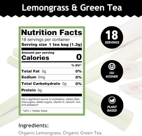 Buddha Teas - Organic Lemongrass & Green Tea - For Health & Wellbeing - Organic Tea - With Antioxidants & Minerals - Clean Ingredients - Caffeinated - OU Kosher - 18 Tea Bags (Pack of 1)