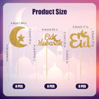 24pcs Eid Mubarak Cupcake Toppers, Glitter Gold Moon Star Cake Topper Ramadan Kareem Cake Topper Cupcake Picks Mubarak Decorations for Islamic Muslim Theme Party