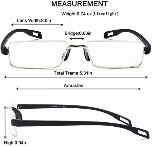 EYEURL Half Frame Reading Glasses Blue Light Blocking Computer Readers for Men Women Lightweight Anti Glare TR90 Black 2.0