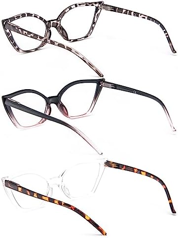 DXYXYO Cat Eye Reading Glasses for Women 3 Pack Anti Blue Light Computer Readers Stylish Retro with Spring Hinge