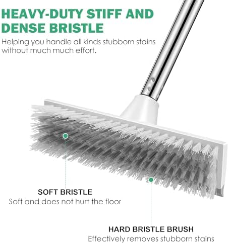 SetSail Floor Scrub Brush with 51-Inch Long Adjustable Handle 2 in 1 Scrape Brush Stiff Bristle Floor Scrubber for Cleaning Shower Bathroom Garage Kitchen Wall Deck Tub Tile