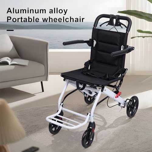 Lightweight Transport Wheelchair for Adults Foldable Transit Travel Chair for Adults Ergonomic Design Small Wheelchair with Adjustable Safety Strap Carbon Steel Frame PU Wheels for Smooth Rid A