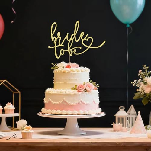 Glitter Bride to Be Cake Topper - Bridal Shower/Wedding Shower/Engagement/Bachelorette Party Decorations (Gold)