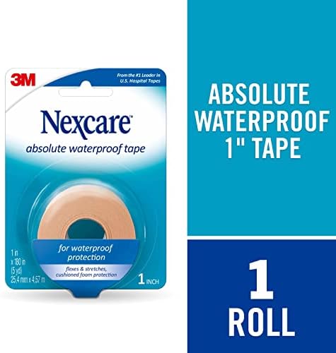 Nexcare Absolute Waterproof Tape, Flexible Foam Medical Tape, Secures Dressing and Keeps Wounds Dry - 1 In x 5 Yds, 1 Roll of Tape