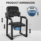 Heavy Duty Bedside Commode Chair, High Backrest PU Leather Armchair with Extra Soft Padded Cushion, Elderly Safety Toilet Seat for Living Room Bedroom, Supports up to 350lbs (Black)
