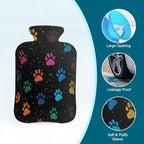 Hot Water Bottle with Cover, 2L Hot Water Bag for Pain Relief Hand Feet Warmer(Colorful Glitter Dog Paw Print)