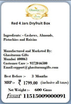 Ghasitaram Gifts Diwali Gifts Red 4 Jars Dryfruit Box