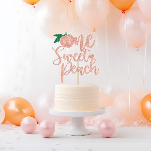 One Sweet Peach Cake Topper, Sweet as a Peach, 1st Birthday Cake Topper, Peach Baby Shower Birthday Party Decorations, Rose Gold Glitter