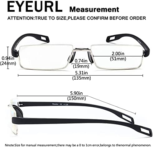 EYEURL Half Frame Reading Glasses Men and Women - Blue Light Blocking 1 Pair Computer Readers (Black, 2.5)