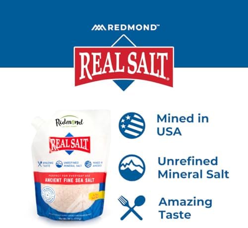 REDMOND Real Sea Salt - Natural Unrefined Gluten Free Fine, 26 Ounce Pouch (2 Packs)