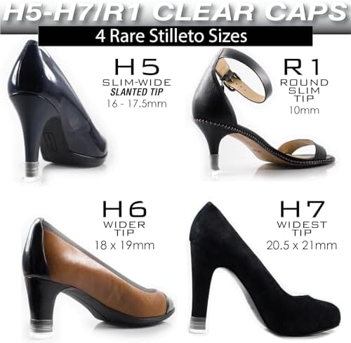 Heel Hunks Cap Protectors for High Shoes | 10 Sizes Sets | Replacement Savers for Stiletto and Pumps Tips | Stoppers for Grass Covers and Protects | Anti-Slip