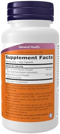 NOW Foods Supplements, Beta 1,3/1,6- D-Glucan 100 mg with Maitake Mushrooms, 90 Veg Capsules