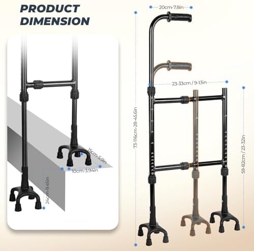 Stair Climbing Aid Cane for Seniors – Height & Width Adjustable, Lightweight Portable, Slip-Resistant Sturdy | Fits Standard Steps 300lbs | Stair Aid Cane for Elderly, Sore Knees, &Post-Surgery