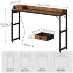 HOOBRO Overbed Table with Wheels, Rolling Table with Outlets & Light Strip for Queen Bed, Mobile Bed Desk & Drawer and Adjustable Height, Giant Computer Desk for Living Room, Rustic Brown BF180UDDN01