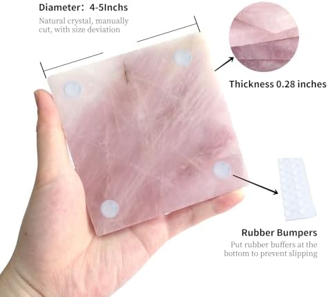 Rose Quartz Decor Coaster 4-5", Natural Pink Crystal Coasters Set of 4 Square Stone Coaster