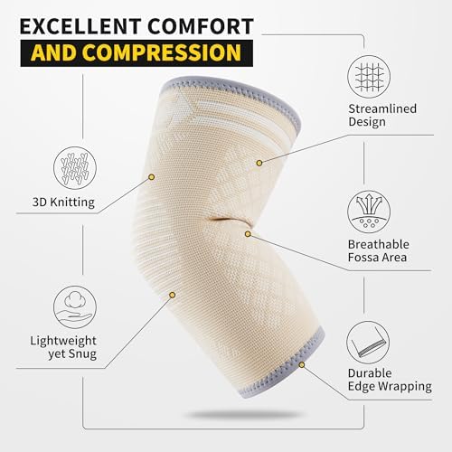 CAMBIVO 2 Pack Elbow Brace for Tendonitis and Tennis Elbow, Compression Support Sleeve for Golfer's Elbow Relief, Arthritis & Gym Workouts, Non-Slip 3D Knit Arm Guard for Men & Women
