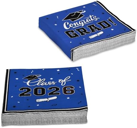 Gatherfun Graduation Party Disposable Napkins Paper Napkins for College High School Graduation 3-Ply 50 Pack Blue