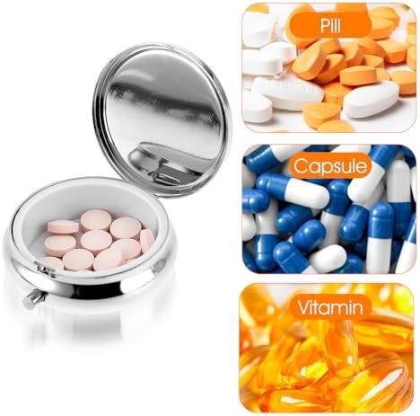 WLLHYF Pill Box Cute Small Pill Box for Purse & Pocket Medicine Organizer Travel Pillbox Waterproof Pill Case Metal Pill Container Holder for Vitamins, Fish Oil, Supplements (Silver Butterfly)