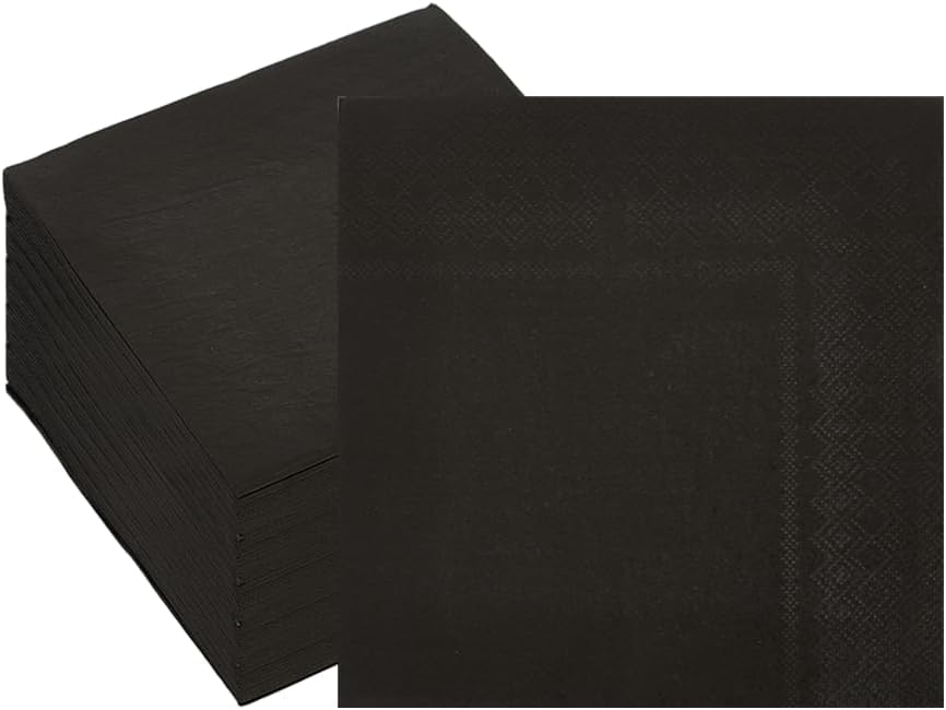 Ottin 100-pack Black Paper Dinner Napkins, 3-Ply 6.5 x 6.5 Inch Disposable Luncheon Napkins for Birthday, Wedding, Party, Valentine's Day, Eater, Graduation, Labor Day