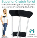 Vive Fleece Crutch Pads & Hand Grips – Soft Underarm Cushion Padding for Crutches – Comfortable Foam Support, Washable, Breathable Accessories for Adults & Youth – Armpit Pain Relief (Black)