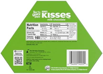HERSHEY'S KISSES Grinch Milk Chocolate, Christmas Candy Gift Box, 6.5 oz
