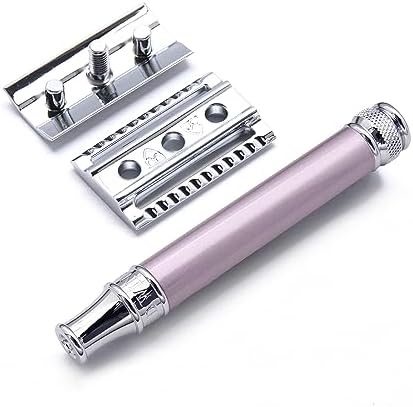 Edwin Jagger DELHEBLAMZ Classic Long Handled Double Edge Manual Eco-Friendly and Reusable Safety Razor for Men and Women for Shaving cream or Soap Fits All DE Razor Blades (Heather)