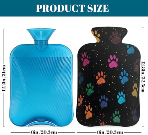Hot Water Bottle with Cover, 2L Hot Water Bag for Pain Relief Hand Feet Warmer(Colorful Glitter Dog Paw Print)