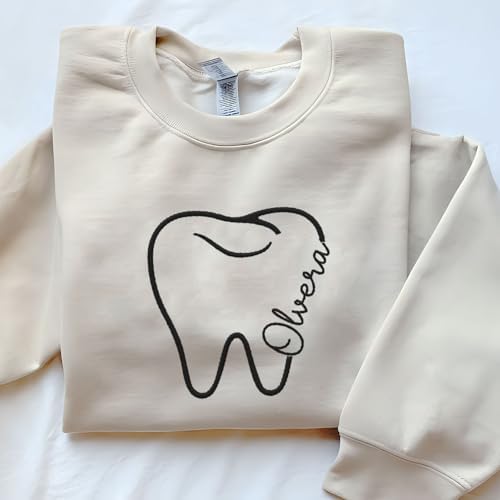 Custom Dental Dentist Sweatshirt Assistant Embroidered Gift Hygienist Long Shirt Sleeve Crew Design Hoodie Pullover Top Women