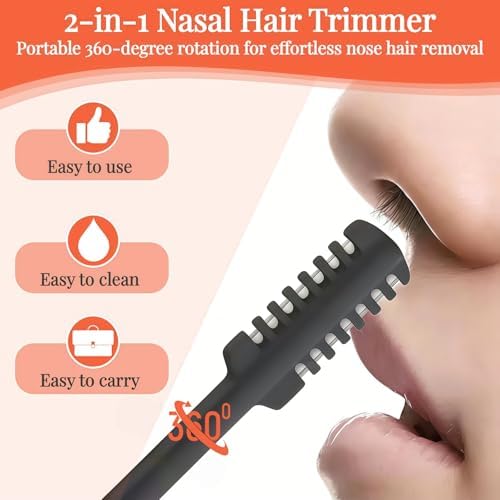 2026 Upgraded 2-in-1 Nasal Hair Cutter, 360° Rotating Double-Sided Blade, Washable Portable Grooming Tool for Men & Women, Travel Essential,(Multicolor-3-Pack)