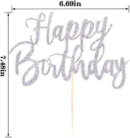 Handmade Glitter happy birthday Cake Topper, Happy Birthday Cake Bunting Decor, Party Decoration Supplies (Silver)