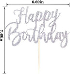 Handmade Glitter happy birthday Cake Topper, Happy Birthday Cake Bunting Decor, Party Decoration Supplies (Silver)