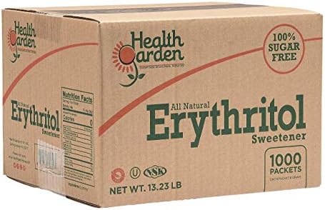 Health Garden Erythritol Sugar Free Sweetener - All Natural - Non GMO - Kosher- Keto Friendly (1000 Packets)