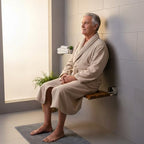 20 Inchs Teak Folding Shower Seat Wall Mounted, Folding Shower Seat with 400 Lb. Weight Capacity (Metal Brushed Cover)