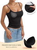 PINKMSTYLE Tank Tops for Women Built in Bra Backless Basic Double Lined Summer Spaghetti Strap Sleeveless Cami Workout Shirts