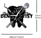 Dental Clinic Wall Clock, 12'' Teeth Dental Office Decor Clock Silent Quartz Non Ticking Battery Operated Modern Decorative Analog Black Vinyl Record Wall Clock for Dentist's Office Dentistry