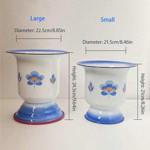 Enamel Spittoon Chamber Pots for Women and Men with Lid Urinal Bucket Toilet Bed Pans Handheld Portable Household(Blue a,Large)