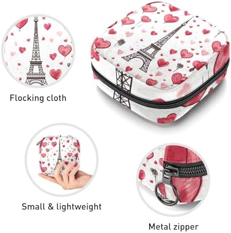 Eiffel Tower Love Heart Sanitary Napkin Storage Bag, Tampons Collect Holder Purse, First Period Kit for Girls Women, Pad Bag for Period for School