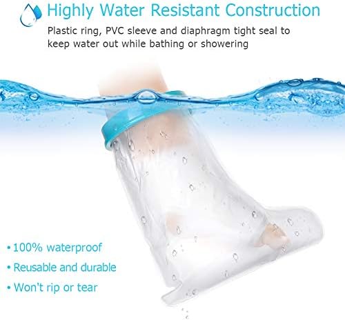Kids Cast Cover Protector Foot for Shower Bath, Waterproof Cast Keep Cast Bandage Dry, Reusable Watertight Cast Bag for Broken Surgery Foot Wound Burns Ankle Toe(Child Leg 12")