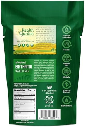 Health Garden Erythritol Sugar Free Sweetener - All Natural - Non GMO - Kosher- Keto Friendly (1 lb)