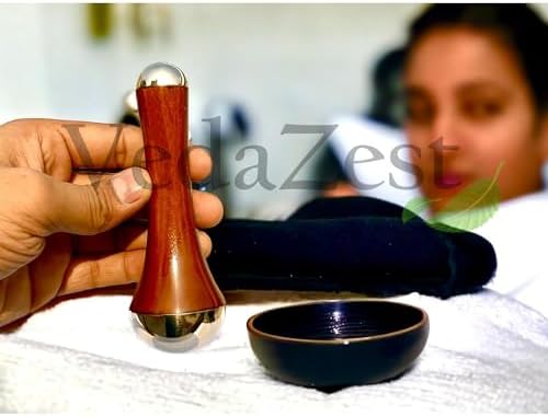 Face Acupoint Kansa Wand Massager with Teak Wood Handle for Detoxification and Deep Relaxation (Natural KANSA 2 in 1) Size: 4.5 DSN