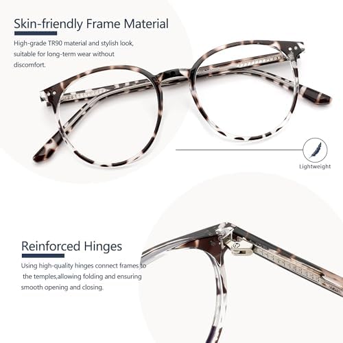 Blue Light Blocking Glasses for Women and Men, Round Frame Computer Gaming Anti Eyestrain & UV Glare RF6213 (Leopard)